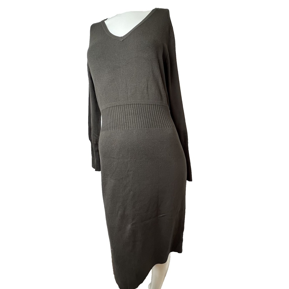 Louis Dell'Olio Whisper Knit Dress with Rib Detail Dark Olive Medium